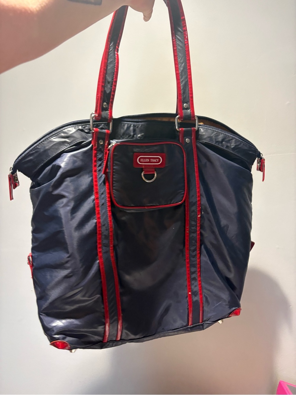 Ellen Tracy Navy Tote with Red Trim and Accents